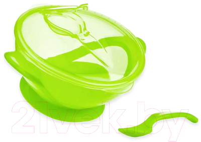 Тарелка для кормления Happy Care На присоске с крышкой и ложкой / 0611 (зеленый)