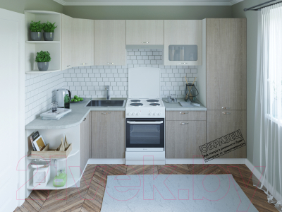 Кухонный гарнитур ВерсоМебель Эко-5 1.3x2.7 левая (ясень шимо светлый/зеленый лайм)