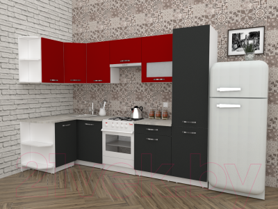 Кухонный гарнитур ВерсоМебель Эко-5 1.3x2.7 левая (антрацит/красный чили)