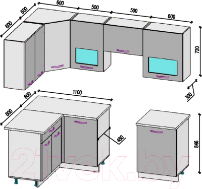 Кухонный гарнитур ВерсоМебель Эко-5 1.4x2.2 левая (дуб крафт белый/антрацит)