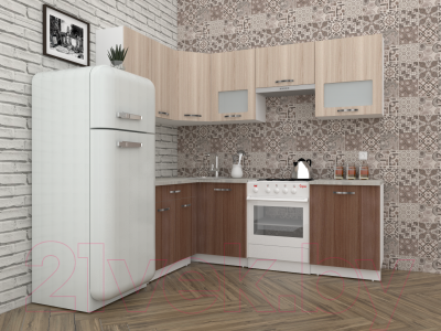 Кухонный гарнитур ВерсоМебель Эко-5 1.4x2.2 левая (ясень шимо светлый/ясень шимо темный)