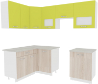 Кухонный гарнитур ВерсоМебель Эко-5 1.4x2.2 левая (ясень шимо светлый/зеленый лайм) - 