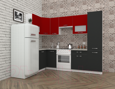 Готовая кухня ВерсоМебель Эко-5 1.4x2.6 левая (антрацит/красный чили)
