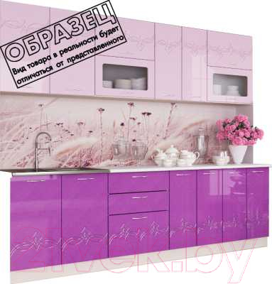 Готовая кухня Артём-Мебель Адель СН-114 со стеклом 1.4м (глянец розовый металлик/сирень металлик)