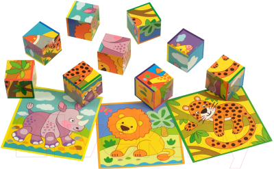 Развивающая игра Айрис-пресс Умные кубики в поддончике. Веселая Африка (9 штук)