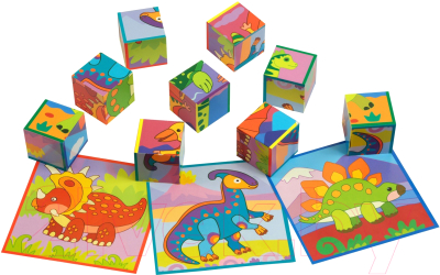 Развивающая игра Айрис-пресс Умные кубики в поддончике. Веселые динозаврики (9 штук)
