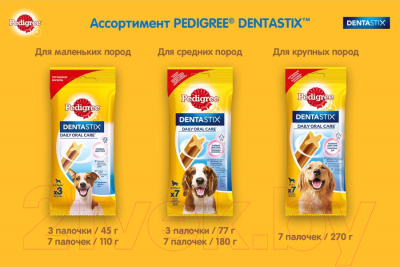 Лакомство для собак Pedigree DentaStix для взрослых собак мелких пород и щенков от 4-х мес. (110г)