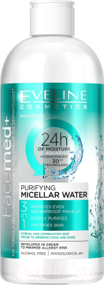 Мицеллярная вода Eveline Cosmetics Facemed+ очищающая 3 в 1 (400мл)