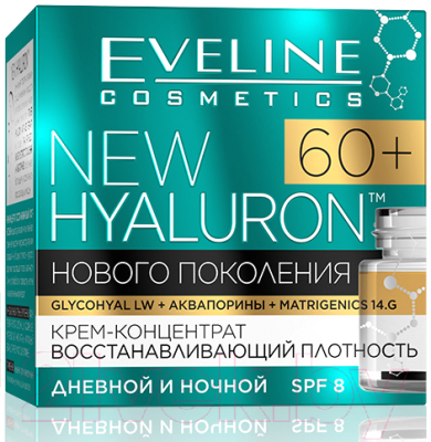 Крем для лица Eveline Cosmetics New Hyaluron концентрат восстанавливающий плотность 60+ (50мл)