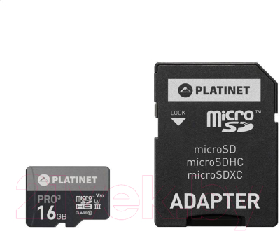 Карта памяти Platinet microSDHC 16GB (Class10) / PMMSD16UIII (с адаптером)