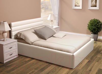 Двуспальная кровать Ижмебель Альба с ПМ 160x200 (легенда вайт)