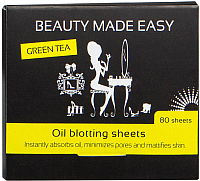 Матирующие салфетки для лица Beauty Made Easy С экстрактом зеленого чая (80шт) - 