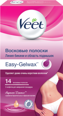 Восковые полоски Veet Suprem´Essence Easy-Gelwax c ароматом розы и маслами (14шт)