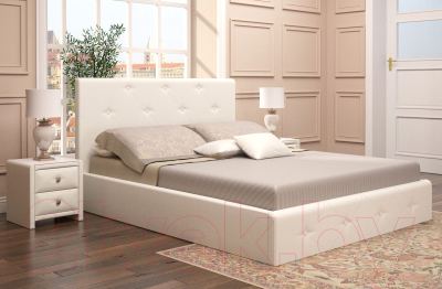 Двуспальная кровать Ижмебель Линда Люкс с ПМ 160x200 (легенда вайт)