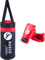 Набор для бокса детский RuscoSport 6oz (черный/красный) - 