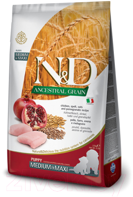 

Корм для собак Farmina, N&D Ancestral Grain Dog Chicken & Pomegranate Puppy Medium/Maxi