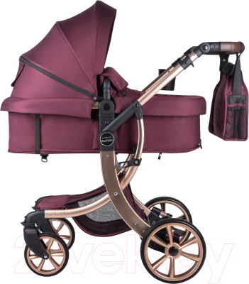 Детская универсальная коляска Aimile Original Gold / FTG-14 (вишневый, капюшон XXL)