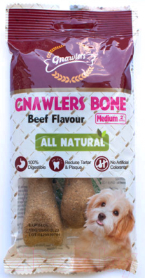 

Лакомство для собак Gnawlers, Bone Beef с говядиной для очистки зубов / G1101