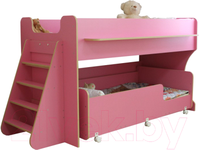 Двухъярусная кровать детская Можга Капризун 7 / Р444-2 (розовый)