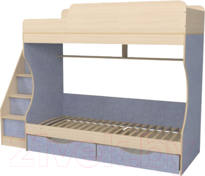 Двухъярусная кровать Можга Капризун 6 с ящиками / Р443 (лен голубой)