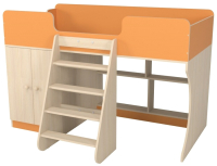 Кровать-чердак детская Можга Капризун 2 со шкафом / Р441 (оранжевый) - 