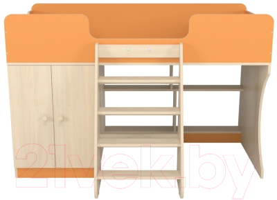 Кровать-чердак детская Можга Капризун 2 со шкафом / Р441 (оранжевый)