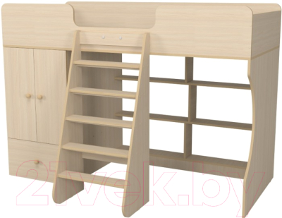 Кровать-чердак детская Можга Капризун 2 со шкафом / Р446 (дуб млечный)
