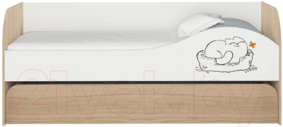 Двухъярусная выдвижная кровать детская Аквилон Кот № 900.1 правый (туя светлая/белый)