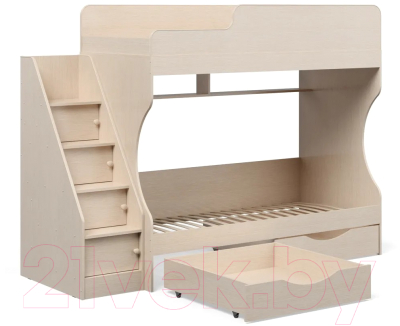 Двухъярусная кровать Можга Капризун 6 с ящиками / Р443 (дуб млечный)