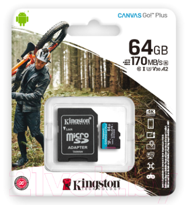 Карта памяти Kingston Canvas Go Plus microSDXC 64GB + SD адаптер (SDCG3/64GB)