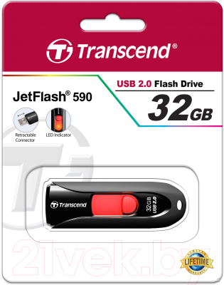 Usb flash накопитель Transcend JetFlash 590 64GB Black/Red (TS64GJF590K)