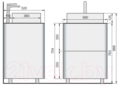 Тумба с умывальником Raval Pure 56 / Pur.01.56/N/W (умывальник Гамма 56)