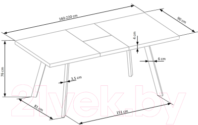 Обеденный стол Halmar Dallas 160-220x90 (мрамор)