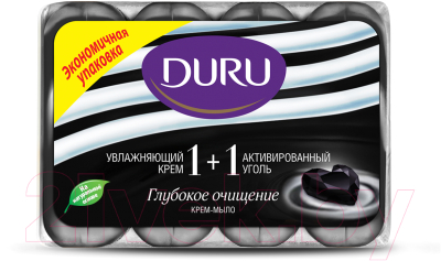 Набор мыла Duru 1+1 Крем-мыло Увлажняющий крем и Активированный уголь  (4x90г)