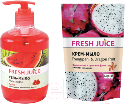 Набор косметики для тела Fresh Juice Гель-мыло Watermelon+Крем-мыло Frangipani Dragon fruit (460мл+460мл)