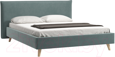 Двуспальная кровать Woodcraft Кьево-Н 160 вариант 1 с ПМ (мятный бархат)