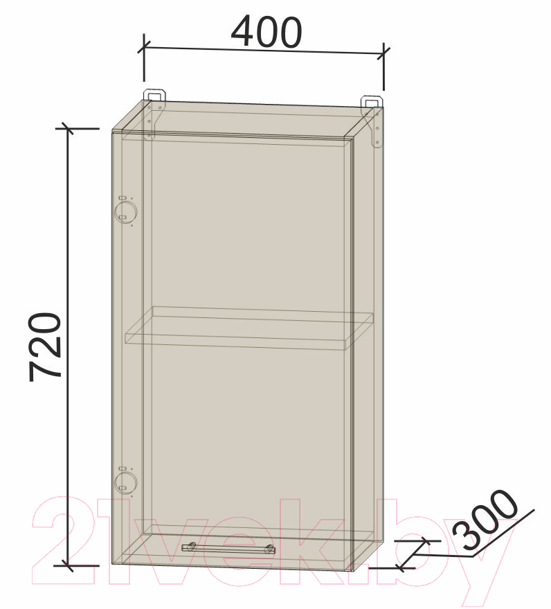 Шкаф навесной для кухни Интерлиния Компо ВШ40-720-1дв (дуб молочный)