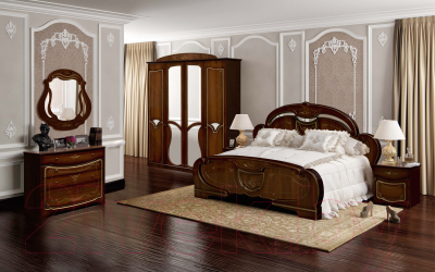 Комплект мебели для спальни Империал Алеся 160 с ламелями ШК-4 (орех/золото)