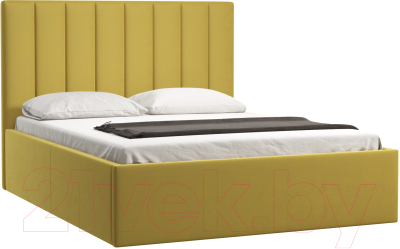 Двуспальная кровать Woodcraft Вега-П 160 вариант 1 с ПМ (горчичный велюр)