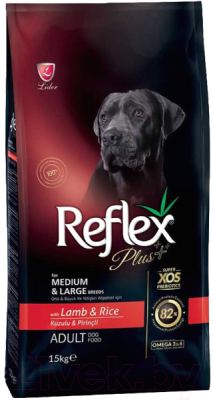Сухой корм для собак Reflex Plus для средних и крупных пород с ягненком и рисом (15кг)