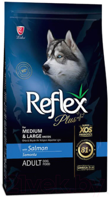 Сухой корм для собак Reflex Plus для средних и крупных пород с лососем (15кг)
