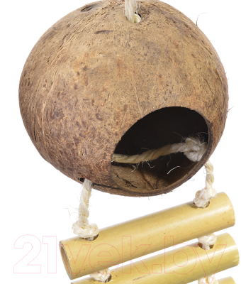 Игрушка для птиц Happy Bird Кокосовый домик с бамбуковой лесенкой / H73039