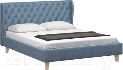 Двуспальная кровать Woodcraft Грац-Н 160 вариант 2 с ПМ (искусственная шерсть / васильковый)