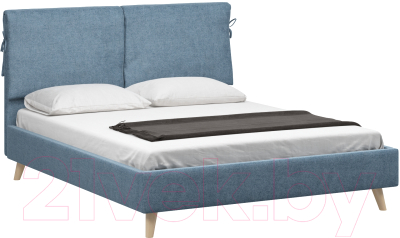 Двуспальная кровать Woodcraft Саксан-Н 160 вариант 2 с ПМ (искусственная шерсть / васильковый)