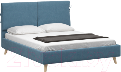 Полуторная кровать Woodcraft Саксан-Н 140 вариант 6 с ПМ (голубой велюр)