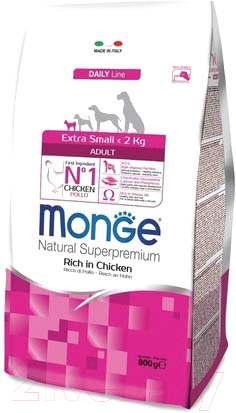 Сухой корм для собак Monge Dog Extra Small Adult c цыпленком (800г)