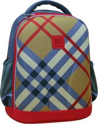 Школьный рюкзак Mike&Mar 1010-4 (бежевая клетка/красный кант)