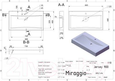 Умывальник Miraggio Jersey 900