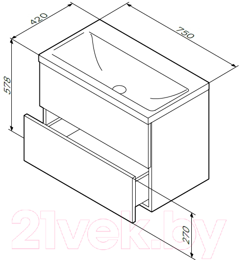 Тумба с умывальником AM.PM Gem M90FHX07522WG + M90WCC0752WG