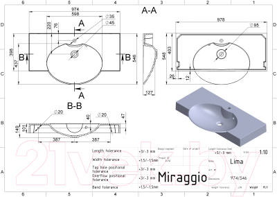 Умывальник Miraggio Lima Matt